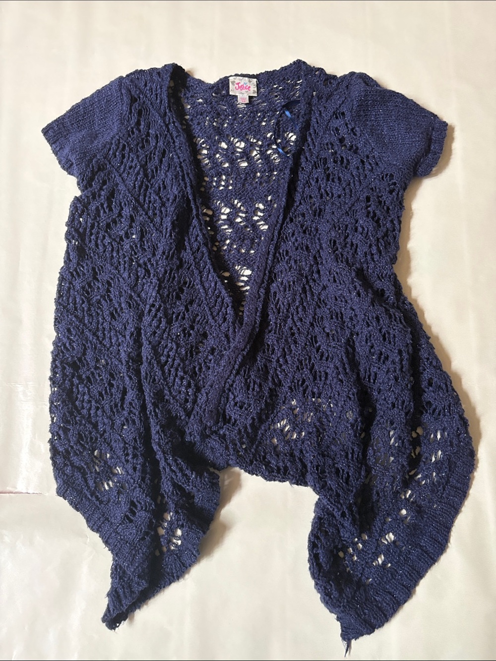 Justice Navy Crochet Open-Front Short Sleeve Shrug
